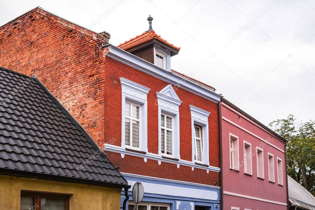 Facade  of an old residential building on the street of the city, the historical center of Poland