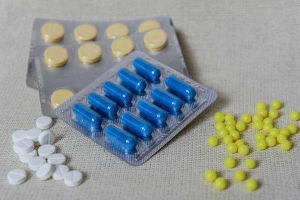 Различные Таблетки Упаковке Лечение Болезни Лекарства Вируса Covid — стоковое фото