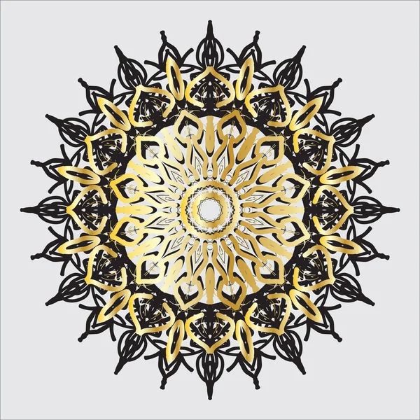Svart Guld Blomma Med Mandala — Stock vektor