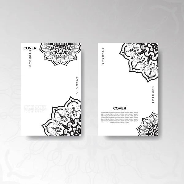 Set Van Deksel Met Mandala Bloem — Stockvector