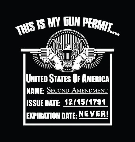 Gun Permit 2Nd Amendment Shirt Design Usa — Stock Vector