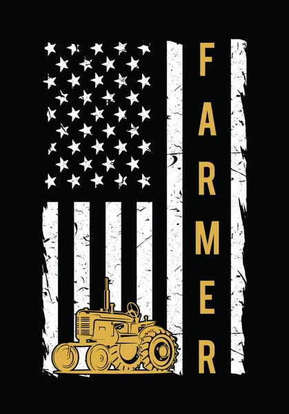 Αμερικανική Σημαία Αγρότη American Pride 4Th July Farmer Shirt Ασπρόμαυρη — Διανυσματικό Αρχείο