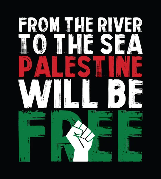 Nehirden denize kadar Filistin özgür olacak. Yumruk vektörlü özgür Filistin tasarımı. Pankart, poster, afiş, tişört, baskı için tasarım ögesi.