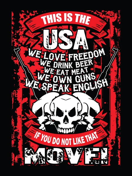 Camiseta Diseño Estados Unidos Con Bandera Calavera Pistolas Estados Unidos — Vector de stock