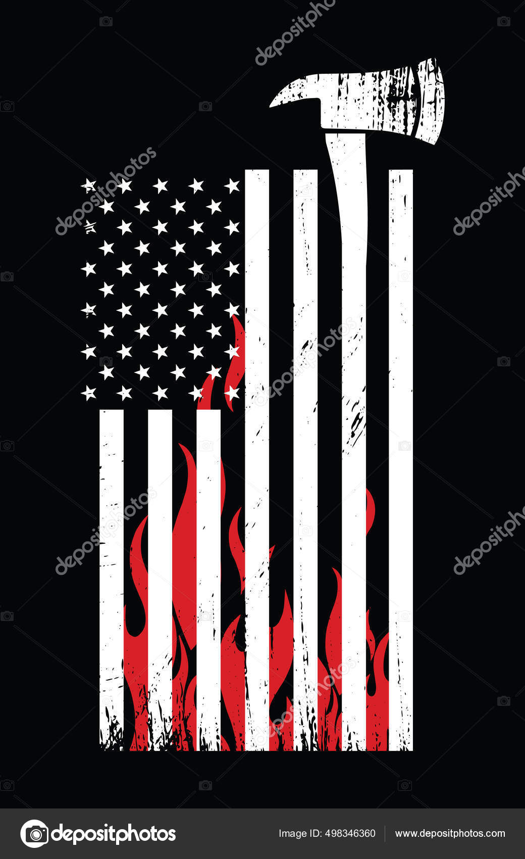 Firefighter Vector Shirt Design Firefighter Axe American Flag Fire