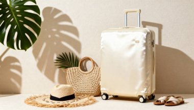 Saman Torbası ve Sıcak Tropikal Minimum Şapkalı Fildişi Bavulu