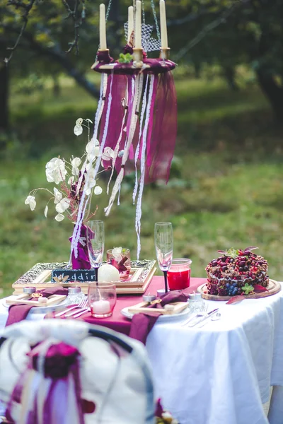 Decoración, silla, tenedor, vela, boda — Foto de Stock