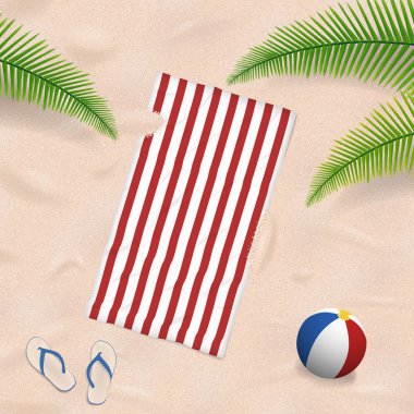 Beach towel in the sand clipart