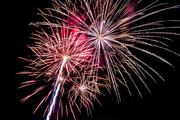 Kara gökyüzünde renkli havai fişekler