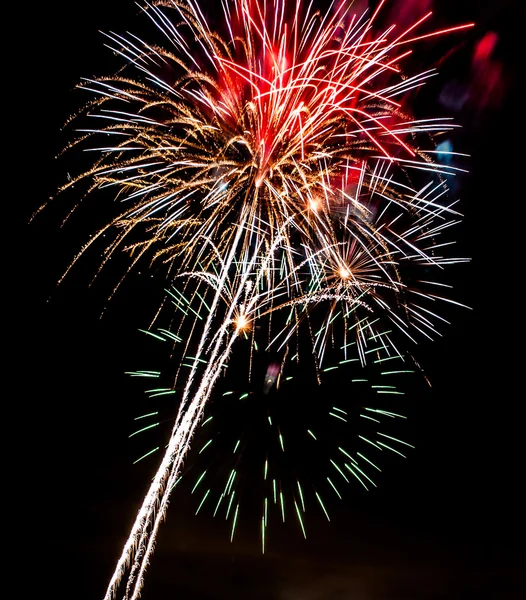 Fuegos artificiales de colores en el cielo negro — Foto de Stock