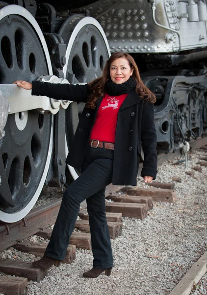 Portrait beautiful asian woman on old Train — Stock Photo, Image