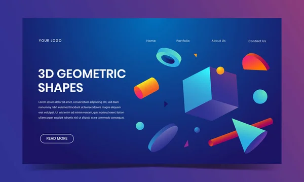 Boyutlu Geometrik Şekiller Iniş Sayfası Ana Sayfa Tasarımı — Stok Vektör