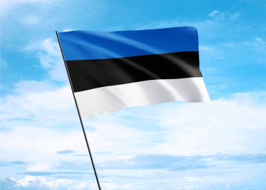 Estonya bayrağı gökyüzünde dalgalanıyor. 24 Şubat Estonya Bağımsızlık Günü Ulusal Bayrak Koleksiyonu