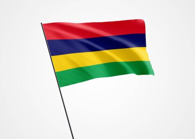 Mauritius bayrağı beyaz izole arka planda dalgalanıyor. 12 Mart Mauritius bağımsızlık günü. Dünya bayrağı koleksiyonu dünya bayrağı koleksiyonu