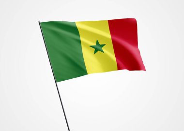 Beyaz izole arka planda Senegal bayrağı dalgalanıyor. Nisan 04 Senegal Bağımsızlık Günü. Dünya bayrağı koleksiyonu dünya bayrağı koleksiyonu