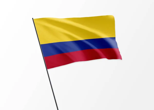 Bandeira Colômbia Voando Alto Fundo Isolado Dia Independência Colômbia — Fotografia de Stock