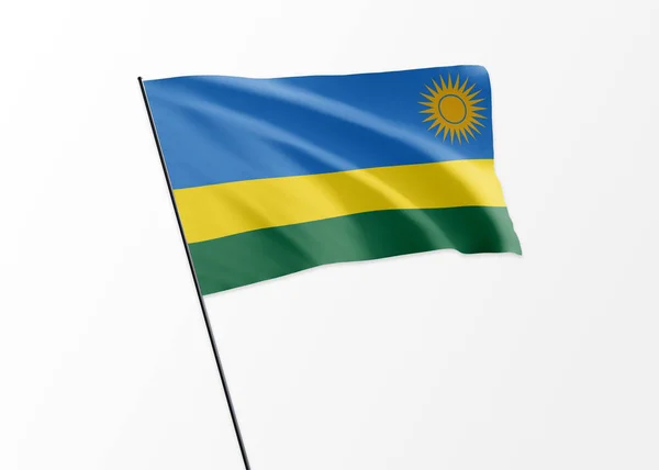 Rwandská Vlajka Vlaje Vysoko Izolovaném Pozadí Rwandský Den Nezávislosti — Stock fotografie