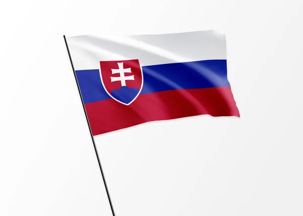 Flaga Słowacji Wznosząca Się Wysoko Odosobnionym Tle Dzień Niepodległości Słowacji — Zdjęcie stockowe