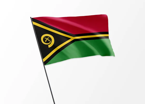 Bandiera Vanuatu Sventola Alta Sullo Sfondo Isolato Giorno Dell Indipendenza — Foto Stock