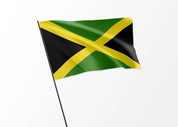 Σημαία Τζαμάικα Που Φέρουν Ψηλά Στο Απομονωμένο Φόντο Ημέρα Ανεξαρτησίας — Φωτογραφία Αρχείου