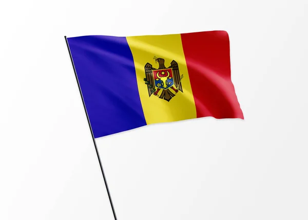 Σημαία Μολδαβίας Που Κυματίζει Ψηλά Στο Απομονωμένο Φόντο — Φωτογραφία Αρχείου