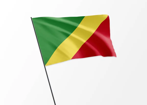 Drapeau République Congo Flottant Haut Dans Arrière Plan Isolé République — Photo
