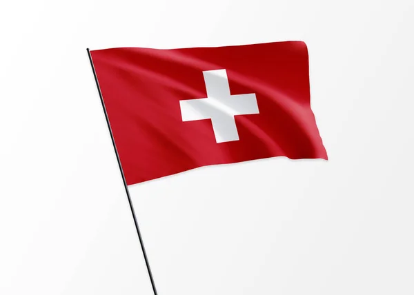 Schweiziska Flagga Högt Den Isolerade Bakgrunden Schweiziska Självständighetsdagen — Stockfoto
