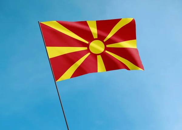 Bandera Macedonia Ondeando Alto Cielo Día Independencia Macedonia Colección Bandera — Foto de Stock