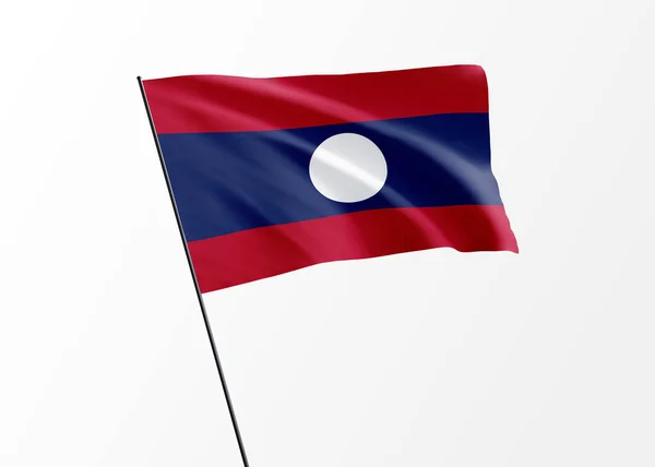 Laoská Vlajka Vlající Vysoko Izolovaném Pozadí Laoský Den Nezávislosti Ilustrace — Stock fotografie