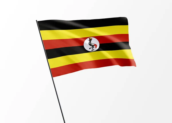 Uganda Bandiera Sventola Alto Sullo Sfondo Isolato Uganda Indipendenza Giorno — Foto Stock