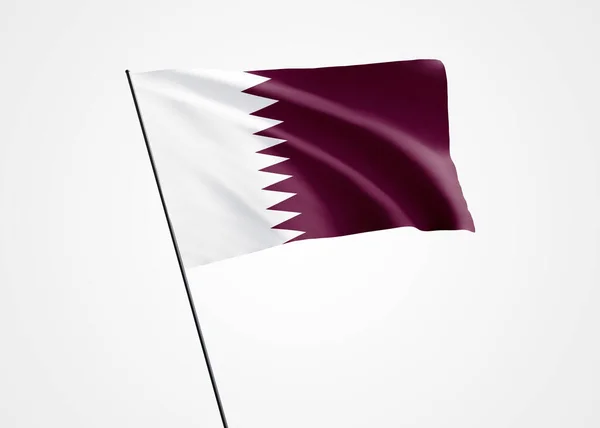Drapeau Qatar Flottant Haut Dans Fond Isolé Décembre Jour Indépendance — Photo