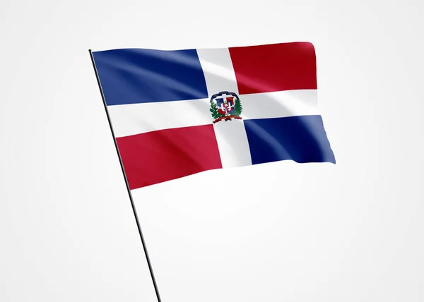 多米尼加共和国在偏僻的背景下飞得很高 2月27日多米尼加共和国独立日 世界国旗收藏世界国旗收藏 — 图库照片