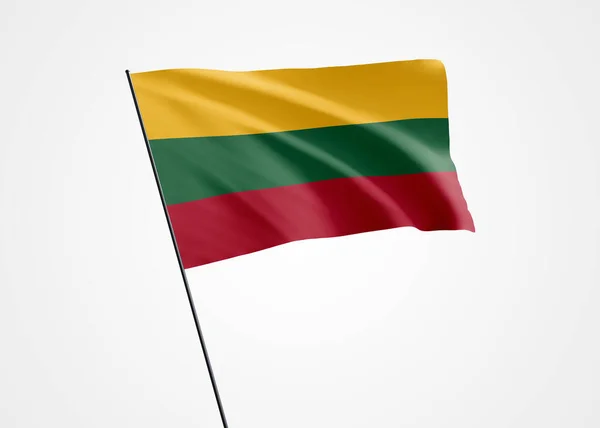 Litauen Flyger Högt Den Isolerade Bakgrunden Februari Litauens Självständighetsdag Världsomfattande — Stockfoto