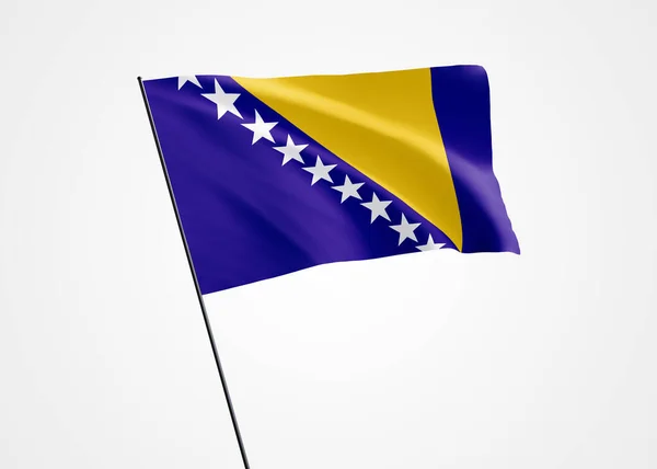 Bosnien Och Hercegovina Flagga Som Flyger Högt Den Vita Isolerade — Stockfoto
