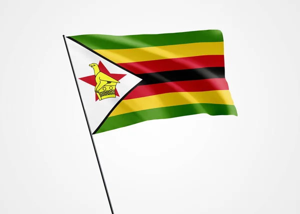Zimbabwská Vlajka Vlaje Vysoko Bílém Izolovaném Pozadí Dubna Zimbabwe Den — Stock fotografie