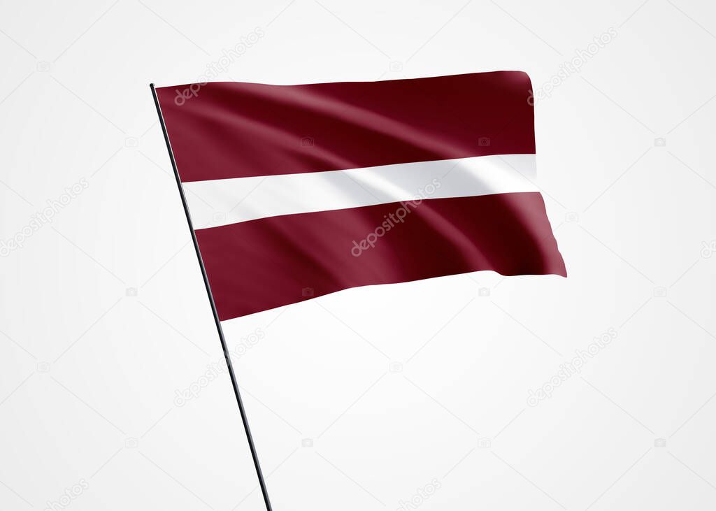 Latvia flag flying high in the isolated background. Dominica independence day. World national flag collection world national flag collection