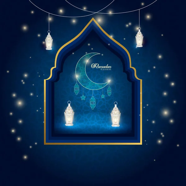 Ramadã Kareem Celebração Islâmica Azul Noite Fundo — Vetor de Stock