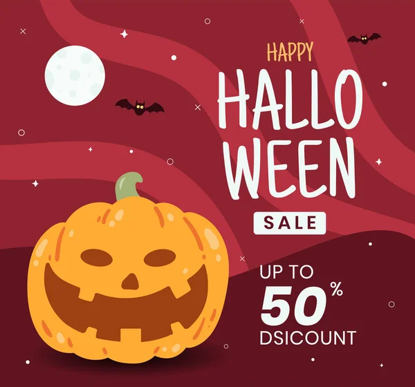 Feliz Halloween Social Media Post Banner Con Calabaza Color Rojo — Vector de stock