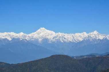 Sikkim 'den Kanchenjunga Dağı' nın panoramik ve görkemli manzarası