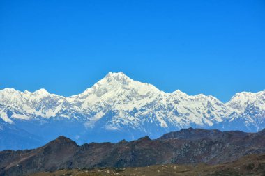 Sikkim 'den Kanchenjunga Dağı' nın panoramik ve görkemli manzarası