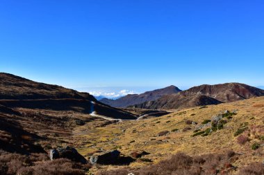 An exotic view of himalayan plateau in Sikkim with deep blue sky