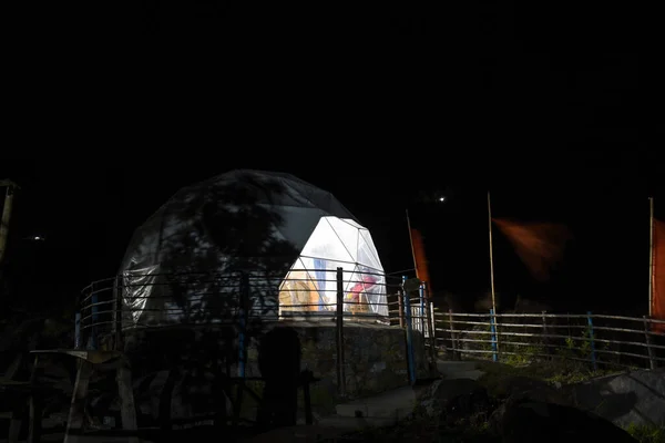 Night Igloo Tent House Foot Hill Himalaya Wild Mountain River — Stock Photo, Image