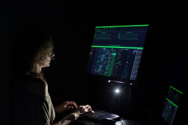 Gece siber güvenlik konsepti hackerlık kodlaması