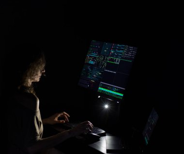 Gece siber güvenlik konsepti hackerlık kodlaması