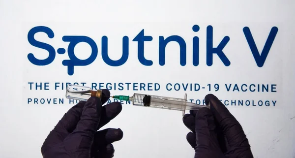 Cluj Napoca Roumanie Mars 2021 Vaccin Spoutnik Covid Concept Aiguille — Photo