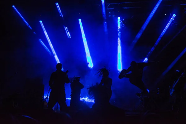 Foule Concert Silhouettes Dans Les Lumières Scène Silhouettes Foule Concert — Photo