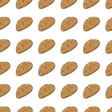 Uzun somun ekmek dizaynı. Paketler, kapaklar, kağıt, dekorlar, süsler, kutlamalar, damask, fırın ve yemek temaları için fikirler. Hazır izole vektör çizimi.