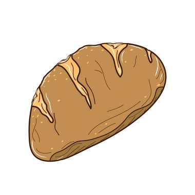 Uzun somun ekmeği çizimi. Dekorlar, logolar, ikonlar, süsler, kutlamalar, davetiyeler, selamlama, düğün, yemek temaları için fikirler. Hazır izole vektör çizimleri.