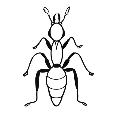 Contour karınca ikonu. Yaratıcı illüstrasyon. Siyah çizim. Dekorlar, logolar, desenler, kağıtlar, kapaklar, hediyeler, yaz ve sonbahar bahçeleri, böcek doğal temaları. İzole vektör sanatı.