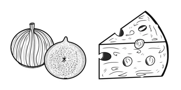 卷奶酪 无花果图标 富有创意的插图 黑色草图 装饰理念 庆祝活动和假日 有机食品主题 孤立载体艺术 — 图库矢量图片